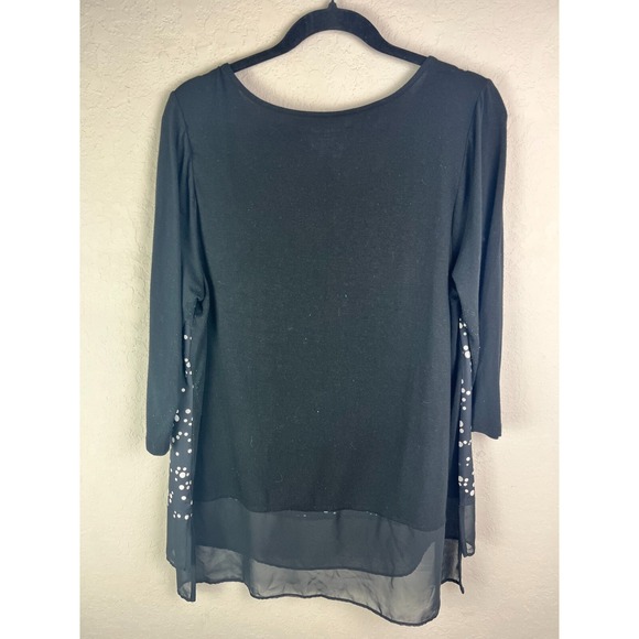 Lane Bryant 14/16 Black White Dot Print Blouse Chiffon Hem Plus Size Top - Picture 3 of 5